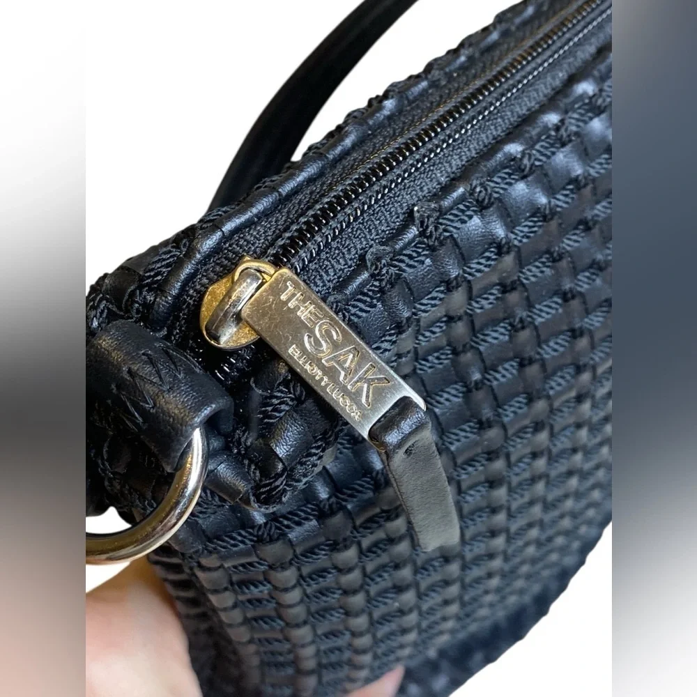 The Sak Elliot Lucca Black Vegan Woven Crossbody Top Zip Card Holder